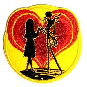 Nightmare Before Christmas Patch Jack & Sally Love Heart Embroidered Iron On Sew